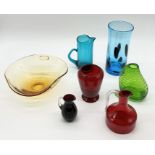 A collection of art glass including Whitefriars, ruby red jug etc.