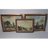 Three framed oil on board pictures including "Haywain" after John Constable signed R. Price ?