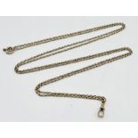 A 9ct gold long guard chain, weight 21.3g