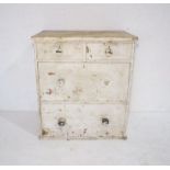 A painted pine chest of four drawers, A/F - length 79cm, height 90cm, depth 49cm.