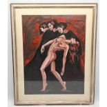 A large contemporary oil painting of a nude lady, possible signature under mount - 63cm x 49cm