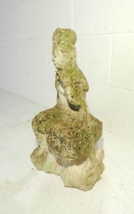 A weathered reconstituted stone garden figure of the Quan Yin Buddha - height 50cm - Image 3 of 4