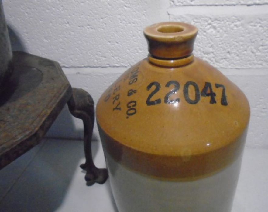 A cast iron cooking pot on trivet stand along with a stoneware jar from Mitchell Toms & Co Ltd, - Image 3 of 10