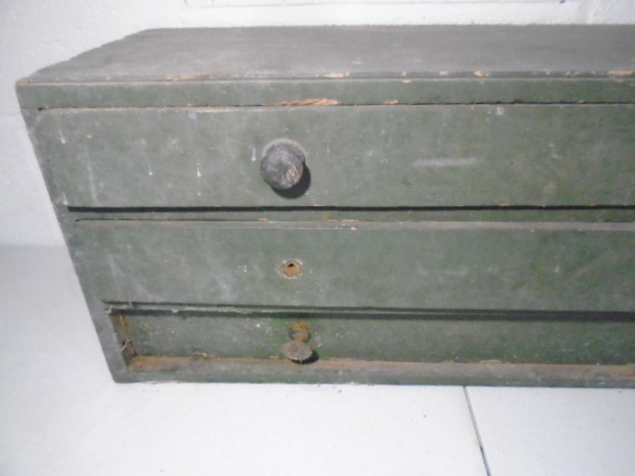 A vintage set of industrial wooden drawers and a small wooden trunk/chest - Image 22 of 34