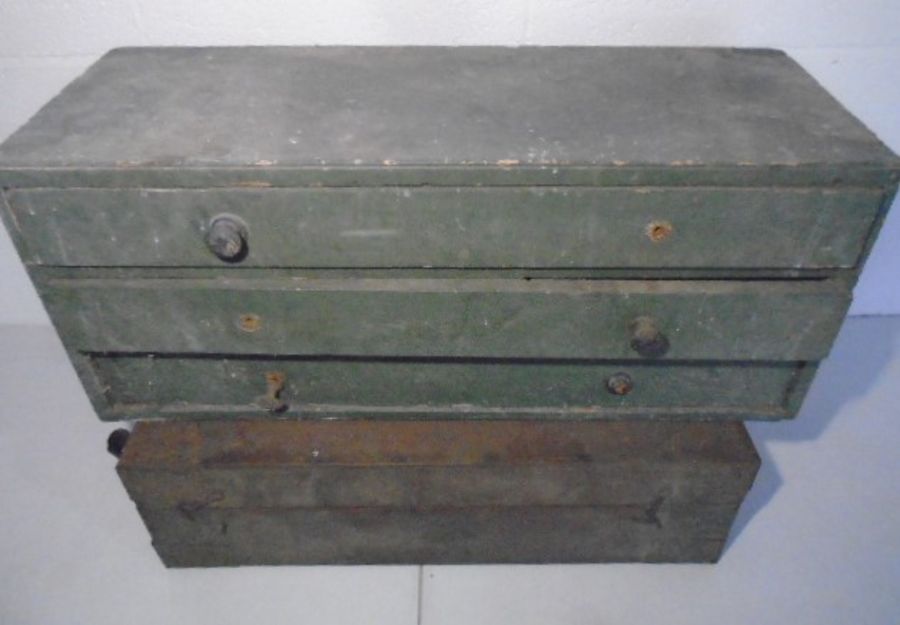 A vintage set of industrial wooden drawers and a small wooden trunk/chest - Image 34 of 34