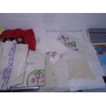 A large assortment of vintage linen, lace etc