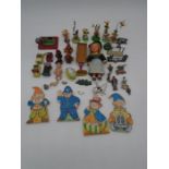 A collection of small toys including four Noddy jigsaws, small Mamod engine, lead figures, die-