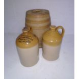 Two stoneware flagons plus one stoneware barrel, one is marked Price - Bristol, one is marked