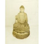 A weathered resin garden figure of a seated Buddha - height 44cm