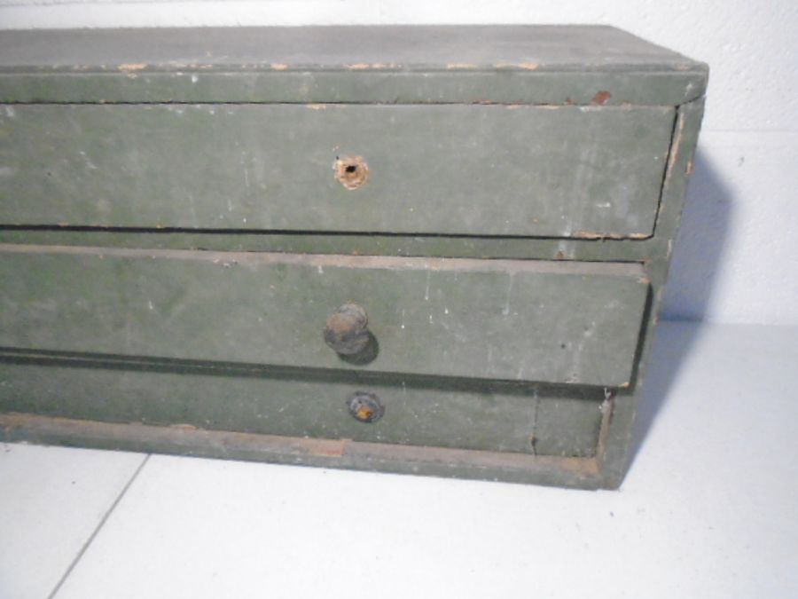 A vintage set of industrial wooden drawers and a small wooden trunk/chest - Image 23 of 34