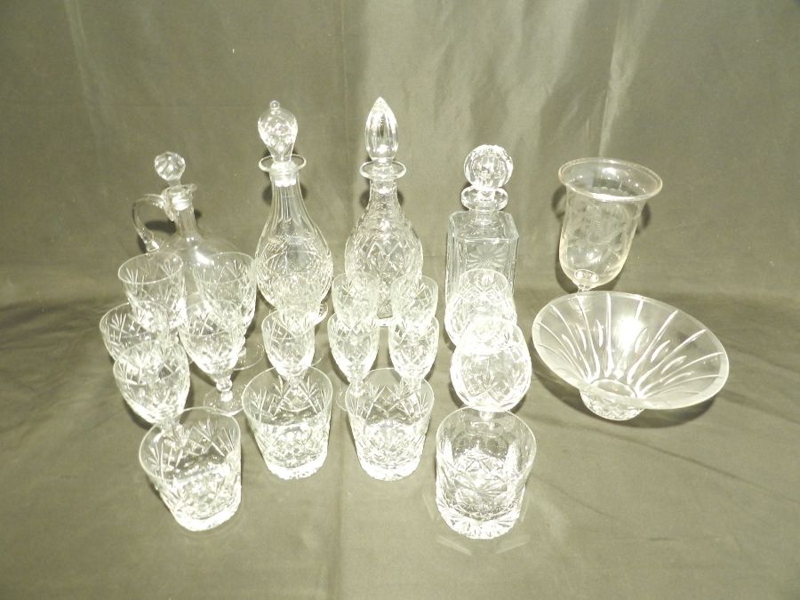 A collection of cut glassware including a Victorian celery glass, decanters etc - some with - Image 3 of 7