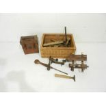 A quantity of antique tools along with a boxed Avometer