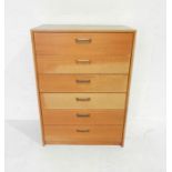 A mid century chest of six drawers - length 75cm, height 107cm, depth 40cm.
