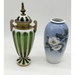 A Royal Copenhagen vase with floral decoration along with a Bohemian glass lidded urn A/F