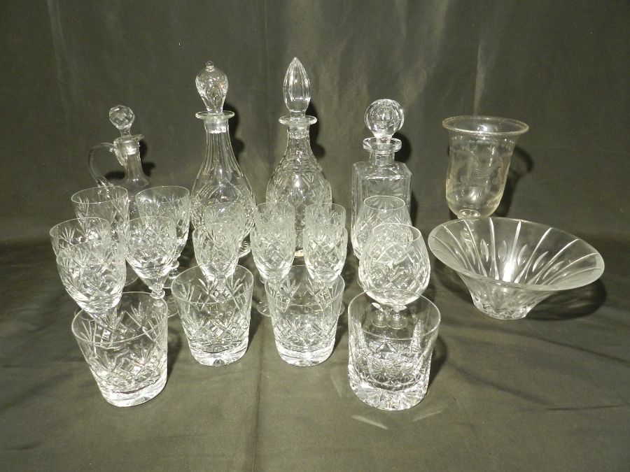 A collection of cut glassware including a Victorian celery glass, decanters etc - some with - Image 2 of 7