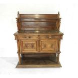 A French marble topped sideboard with Breton style decoration - length 119cm, height 149cm.