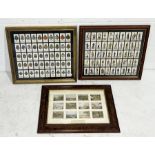 Three framed sets of cigarette cards including Wills, Players and Macfisheries