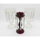 A pair of turn of the century glass lustres along with one other