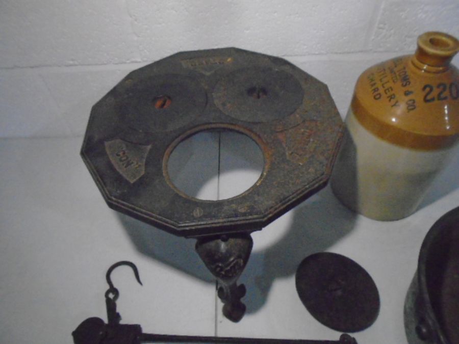 A cast iron cooking pot on trivet stand along with a stoneware jar from Mitchell Toms & Co Ltd, - Image 7 of 10