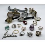 A collection of 925 silver and other jewellery along with various fashion watches including Elie