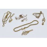 A collection of 9ct gold necklaces, bracelet etc. total weight 10.6g