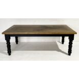 A Victorian style farmhouse table with oak top 107cm x 214cm