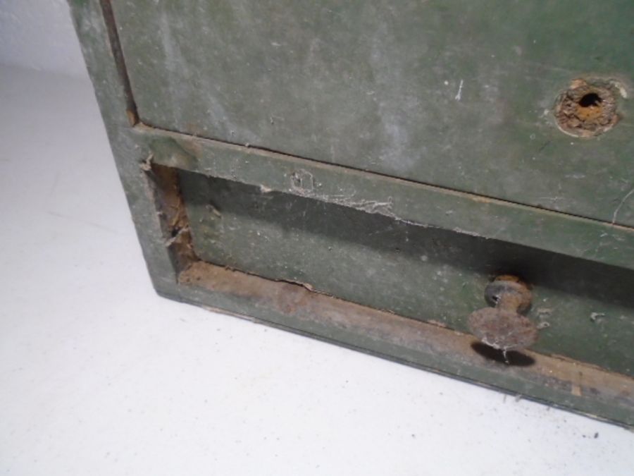 A vintage set of industrial wooden drawers and a small wooden trunk/chest - Image 30 of 34