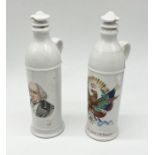 Two early 20th century ceramic French Calvados flasks/flagons with painted decoration to front