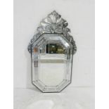 A Venetian style wall mirror - height 126cm, length 73cm