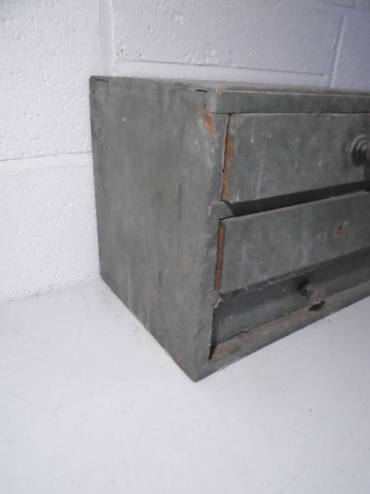 A vintage set of industrial wooden drawers and a small wooden trunk/chest - Image 21 of 34