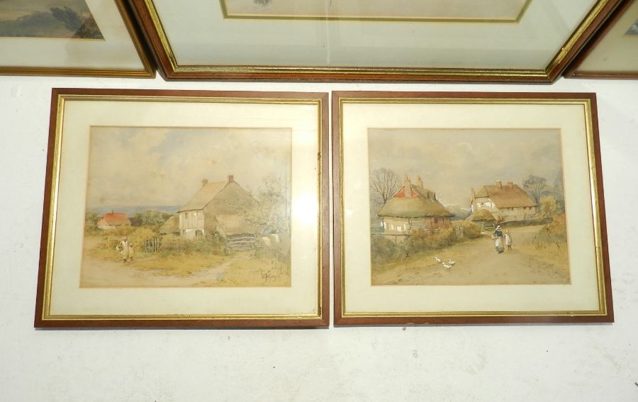 A quantity of framed watercolours depicting landscape and traditional scenes - Image 3 of 5