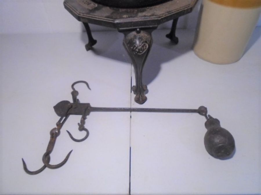 A cast iron cooking pot on trivet stand along with a stoneware jar from Mitchell Toms & Co Ltd, - Image 5 of 10