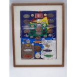 A framed collection of British Railways memorabilia including a Smiths Empire drivers watch, badges,