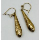 A pair of 9ct gold drop earrings, weight 1.3g