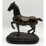 A bronze sculpture of a horse after Fremiet on marble base with signature - Height 42cm