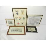 A quantity of various framed pictures including a map of Devon etc.