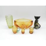 A large Whitefriars amber centrepiece along with a small quantity of amber glass and a Schmider