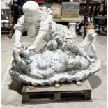 A large 20th Century carved marble figure of "Tiger Tamer Arhat" (one of the 18 Arhats),