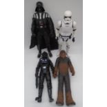 Four Jakks Pacific UK Ltd star wars figures including Darth Vader, Stormtrooper, Chewbacca and Rebel