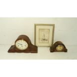 A Westminster chime mantel clock along with a Smith Electric mantel clock and a framed print