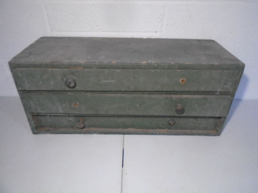 A vintage set of industrial wooden drawers and a small wooden trunk/chest - Image 19 of 34