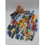 A collection of mainly play worn die-cast vehicles including Lledo, Hotwheels, Matchbox, Corgi etc