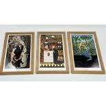 Three framed limited edition colour printed wood engravings by Peter Forster. "Judgement" numbered