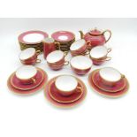 A Limoges Haviland part tea set with heavily gilded edge, comprising of twelve trios, tea pot, jug