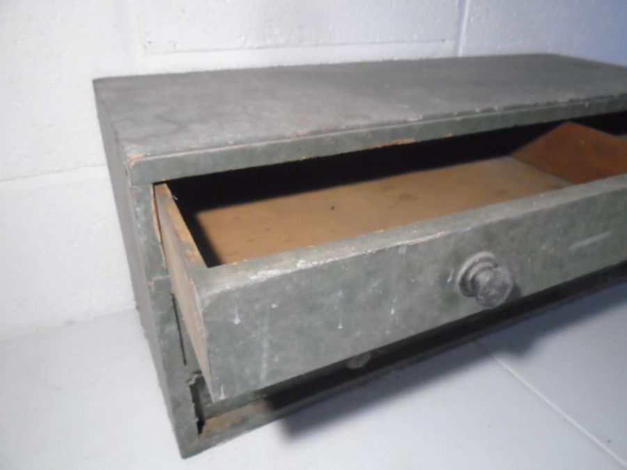 A vintage set of industrial wooden drawers and a small wooden trunk/chest - Image 25 of 34