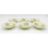 A set of six Clarice Cliff 'Spring Crocus' pattern bowls (one with small chip)