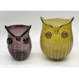 Two art glass vases in the form of owls