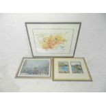 A framed painting signed Hiroko Amada, along with a watercolour signed Cath Knight and one other