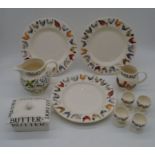 A collection of Emma Bridgewater including a Garden Birds jug, three Hen & Toast dining plates