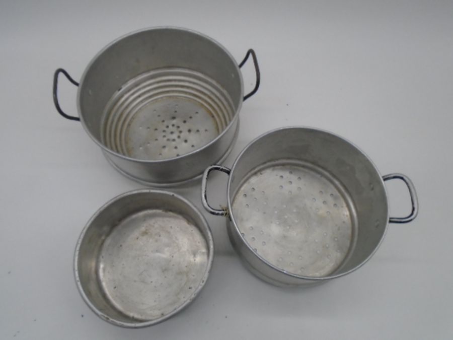 A collection of vintage kitchenalia including enamelled jugs, kettle, wooden spoons, pans, - Image 7 of 10
